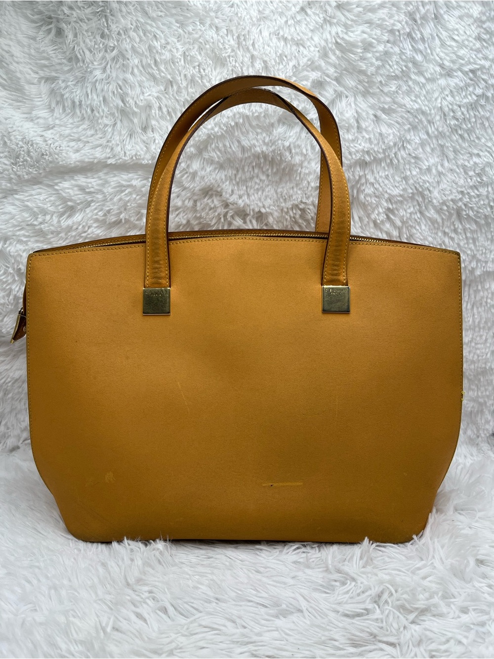 Authentic Vintage CELINE Paris Genuine Leather Tote Handbag Mustard Yellow